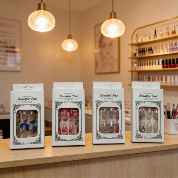 Glitter Rhinestone Almond False Nails Nude Pink Press On Nails for Women Daily Wear