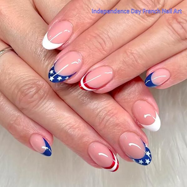 Independence Day French-style short square finished press-on nails with American flag design, cross-border false nail stickers