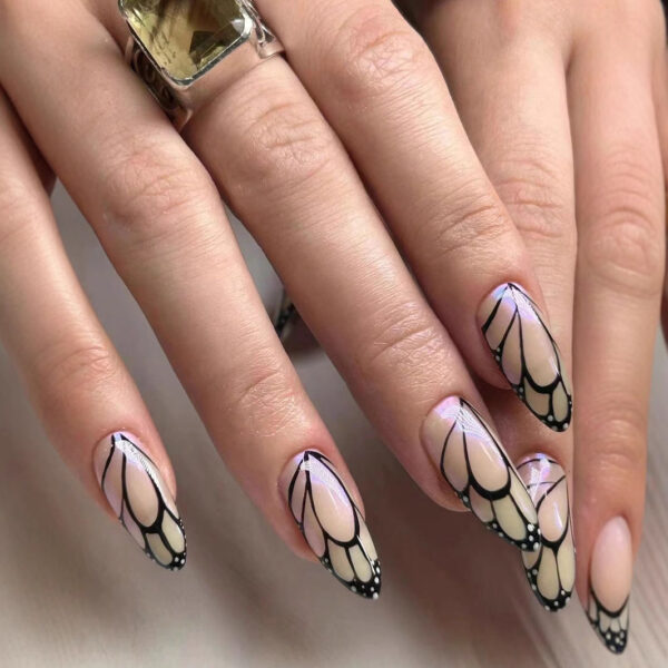 New Cross-Border Wearable Nail Wraps, Cool Style Black Hollow Butterfly Cicada Wing 3D Nail Pieces