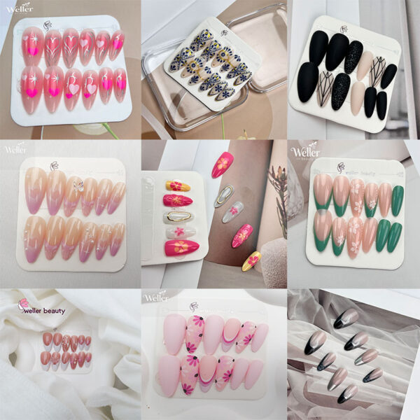 Trendy Mixed Design Press On Nails Variety Pack for Daily & PartyNine nail designs sent randomly