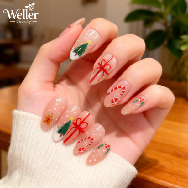 Brand New Christmas Series Nail Art Ice Crystal Christmas Fake Nails Long Snowflakes Reindeer Santa Claus Nail Art