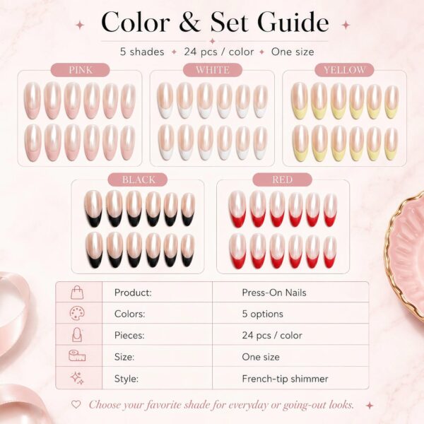 Pearl Red French Tip Press-On Nails Kit - Medium Almond 24pcs