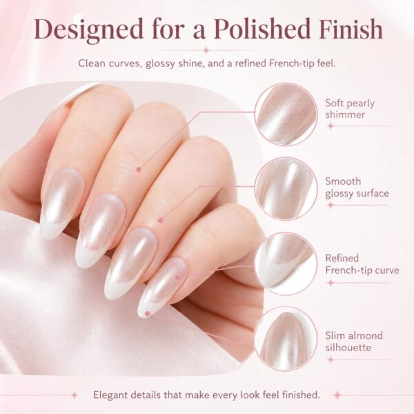 Pearl Red French Tip Press-On Nails Kit - Medium Almond 24pcs