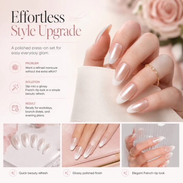 Pearl Red French Tip Press-On Nails Kit - Medium Almond 24pcs