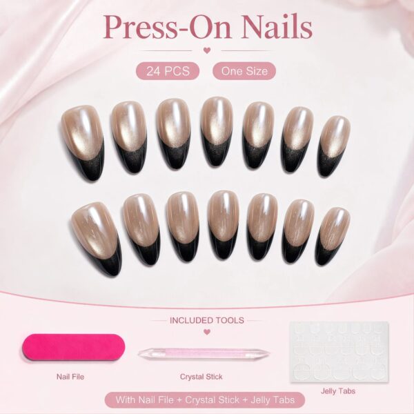 Pearl Red French Tip Press-On Nails Kit - Medium Almond 24pcs