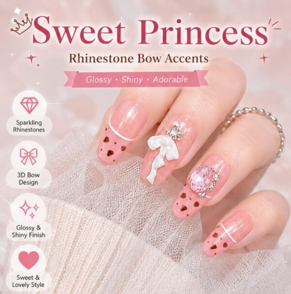 Pink Gradient Hearts & Bow Handmade Press-On Nails - Short Trapezoid