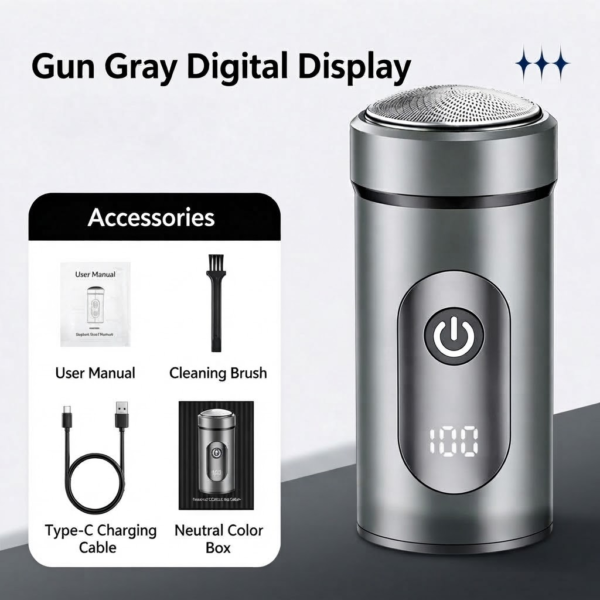 Small Steel Cannon Men Electric Shaver, Portable Washable Car Razor, LED Digital Display Quiet Brushless Motor