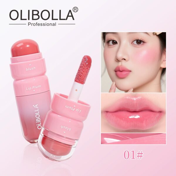 Dual-ended Liquid Lip Gloss & Cream Blush 2 in 1, Lip & Cheek Multi-use Glossy Mirror Makeup