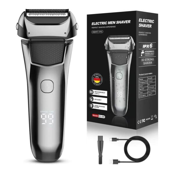 Reciprocating 3-Blade Electric Shaver, LED Digital Display, Full Body Washable, USB Rechargeable Wet & Dry Men Razor