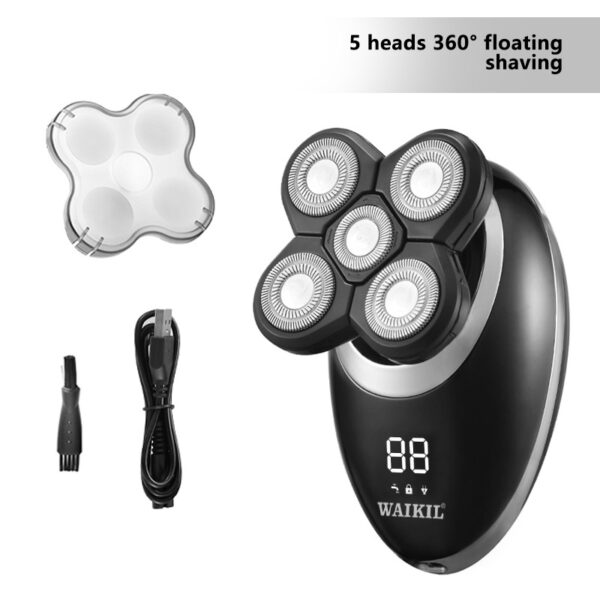 5-in-1 Waterproof Smart Men Electric Shaver, 7 Rotary Floating Heads Bald Head Razor, Multi-functional Grooming Kit