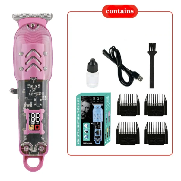 Transparent Body Retro Hair Clipper, Professional High Power Barber Trimmer with LCD Digital Display