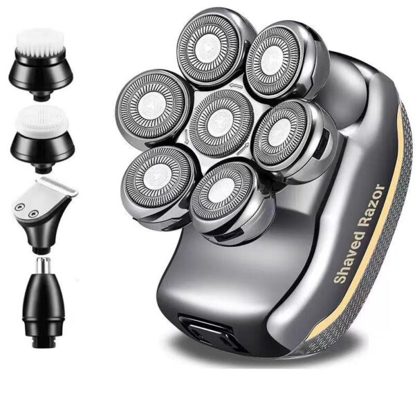 5-in-1 Waterproof Smart Men Electric Shaver, 7 Rotary Floating Heads Bald Head Razor, Multi-functional Grooming Kit