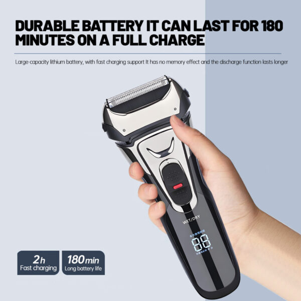 Reciprocating 3-Blade Electric Shaver, LED Digital Display, Full Body Washable, USB Rechargeable Wet & Dry Men Razor
