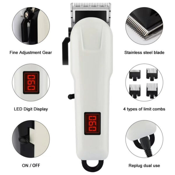 LCD Display Electric Hair Clipper, Rechargeable Hair Trimmer with Stainless Steel Blade, Dual Power & Long Lasting Battery