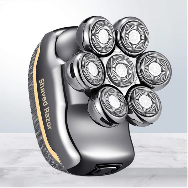 5-in-1 Waterproof Smart Men Electric Shaver, 7 Rotary Floating Heads Bald Head Razor, Multi-functional Grooming Kit