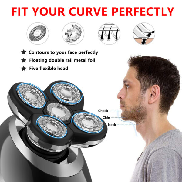 5-in-1 Waterproof Smart Men Electric Shaver, 7 Rotary Floating Heads Bald Head Razor, Multi-functional Grooming Kit