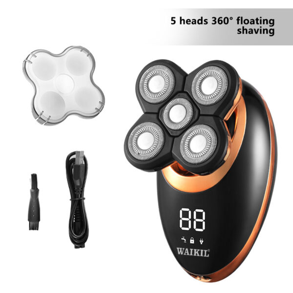5-in-1 Waterproof Smart Men Electric Shaver, 7 Rotary Floating Heads Bald Head Razor, Multi-functional Grooming Kit