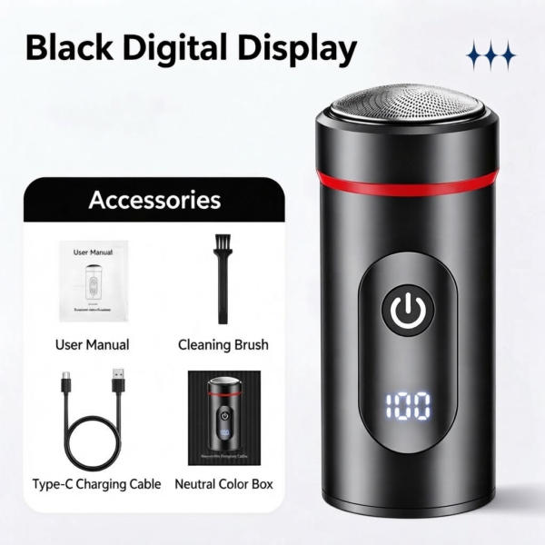 Small Steel Cannon Men Electric Shaver, Portable Washable Car Razor, LED Digital Display Quiet Brushless Motor