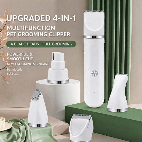 4-in-1 Pet Grooming Clipper Kit – Electric Nail Grinder, Hair Trimmer & Deshedding Tool for Dogs & Cats