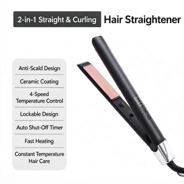 Mini Negative Ion Hair Straightener, 2 in 1 Straightening & Curling Iron, Wet Dry Use Anti-scald Fluffy Corn Perm Hair Wand