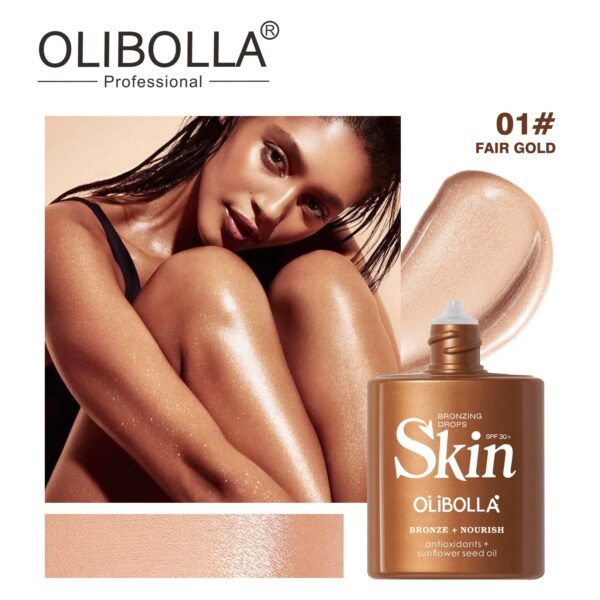 4 Shades Bronze Body Highlighter Liquid, Waterproof Long Lasting Body Contour Makeup