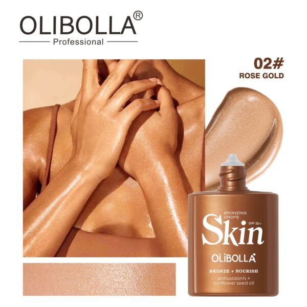 4 Shades Bronze Body Highlighter Liquid, Waterproof Long Lasting Body Contour Makeup