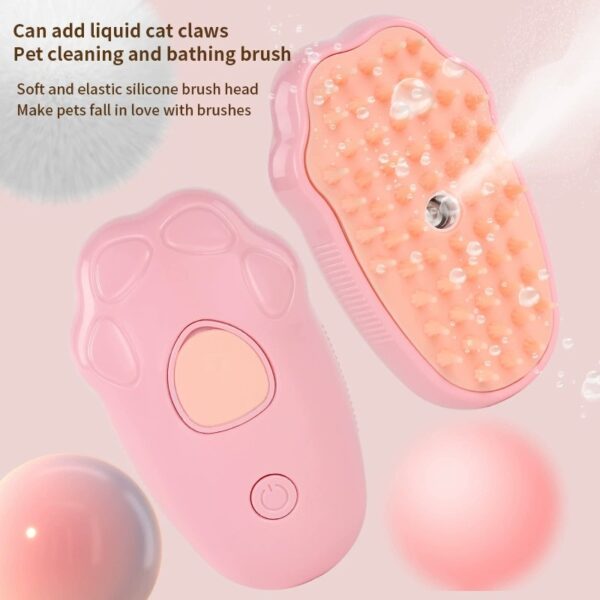 1. Spray Pet Grooming Brush, Paw Shape Electric Pet Hair Remover Comb Anti Flying Hair Massage Brush for Cat and Dog