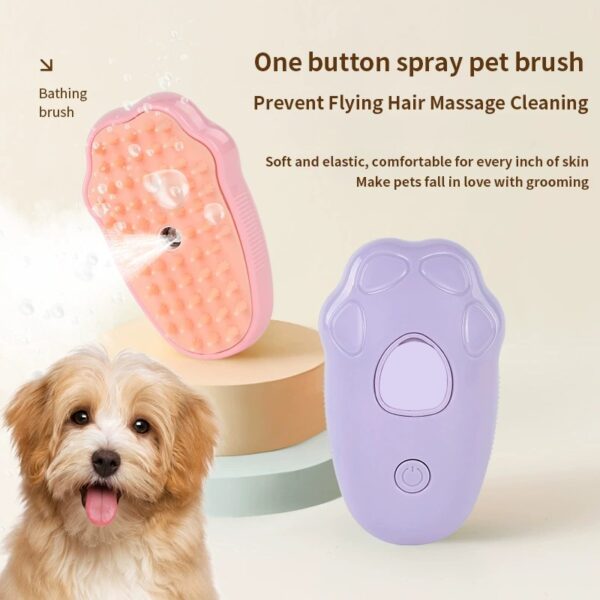1. Spray Pet Grooming Brush, Paw Shape Electric Pet Hair Remover Comb Anti Flying Hair Massage Brush for Cat and Dog