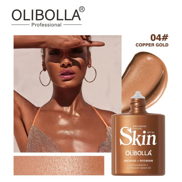 4 Shades Bronze Body Highlighter Liquid, Waterproof Long Lasting Body Contour Makeup