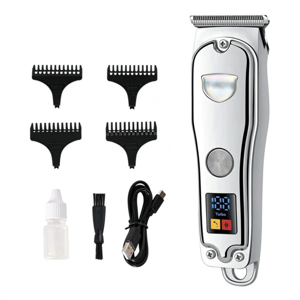 Retro Metal Electric Hair Clipper, LED Digital Display Rechargeable Barber Hair Trimmer, Waterproof Hair Cutting Machine for Salon & Home
