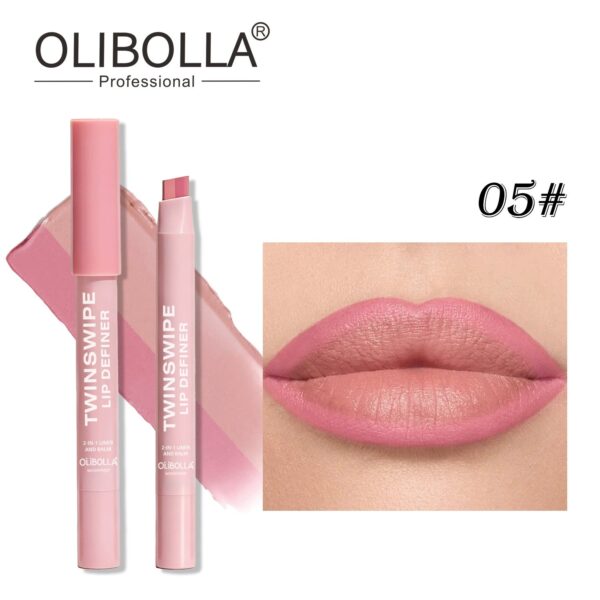 2 in 1 Dual Ended Slanted Tip Lip Liner & Lipstick, Cinnamon Nude Shade Lip Makeup Pencil
