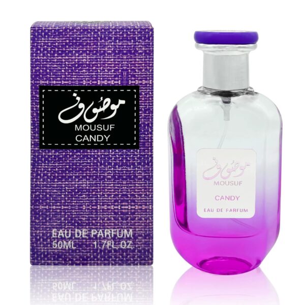 50ml Moousuf Candy Arabic Women Eau De Parfum, Gradient Color Glass Bottle, Long Lasting Fruity Fragrance Dubai Middle East Perfume with Gift Box