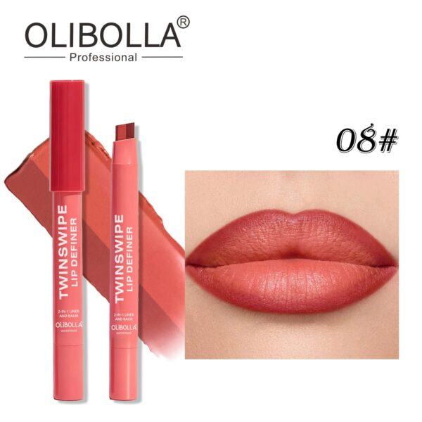 2 in 1 Dual Ended Slanted Tip Lip Liner & Lipstick, Cinnamon Nude Shade Lip Makeup Pencil