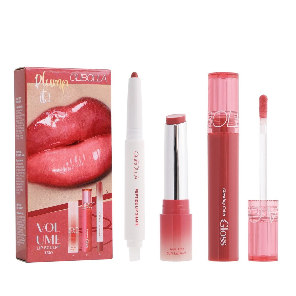 Waterproof Lip Makeup Set, Glossy Mirror Lip Gloss + Matte Lip Liner + Easy-pigmented Lipstick Kit