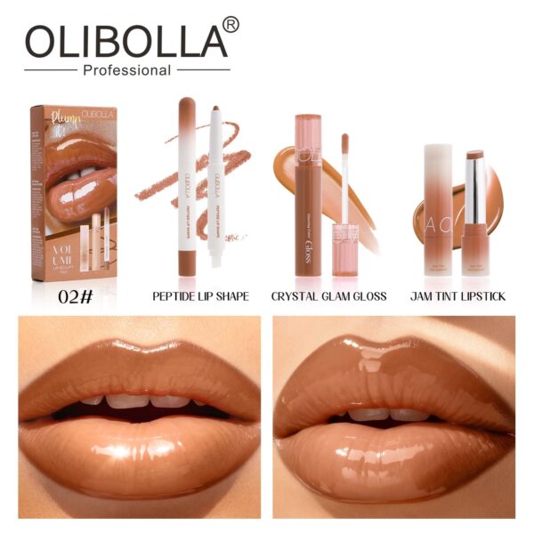 Waterproof Lip Makeup Set, Glossy Mirror Lip Gloss + Matte Lip Liner + Easy-pigmented Lipstick Kit