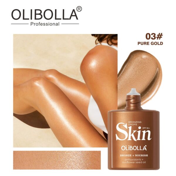 4 Shades Bronze Body Highlighter Liquid, Waterproof Long Lasting Body Contour Makeup