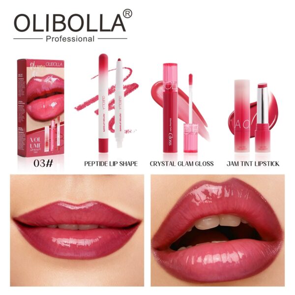 Waterproof Lip Makeup Set, Glossy Mirror Lip Gloss + Matte Lip Liner + Easy-pigmented Lipstick Kit