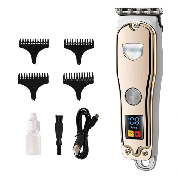 Retro Metal Electric Hair Clipper, LED Digital Display Rechargeable Barber Hair Trimmer, Waterproof Hair Cutting Machine for Salon & Home