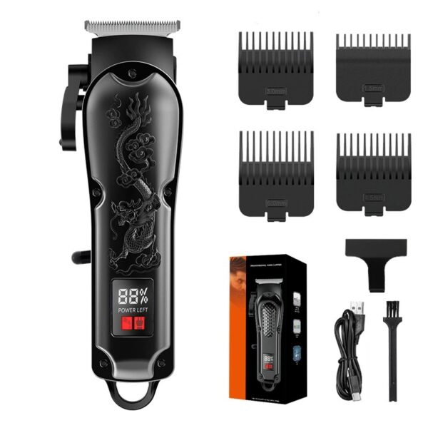 Vintage Dragon Engraved Hair Clipper, Rechargeable Cordless Barber Trimmer with LED Digital Display, Professional Electric Hair Cutting Machine for Salon & Home Haircut