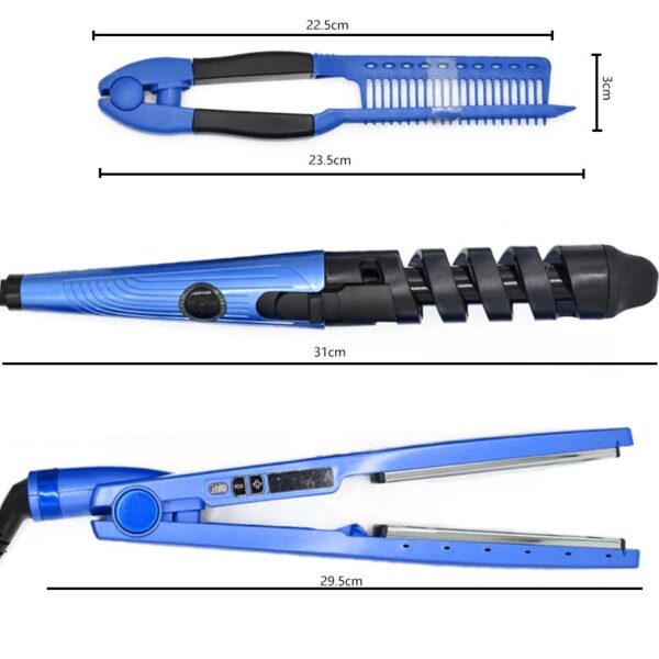 3 in 1 Titanium Hair Curler Set, Dual Use Flat Iron, Spiral Hair Curling Wand & Hair Styling Comb Kit