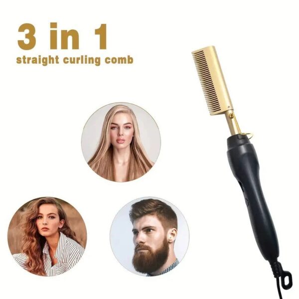 Multifunctional Heated Copper Hair Straightening Brush, 2 in 1 Hair Straightener & Curler for Home Use